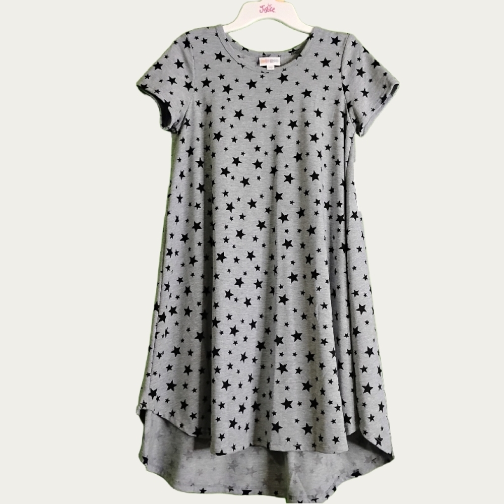 LuLaRoe "Scarlett" Gray Dress with Black Star Pattern